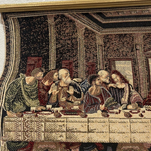 Last Supper Woven Tapestry In Gold Trim 27” x 14” - Picture 4 of 9